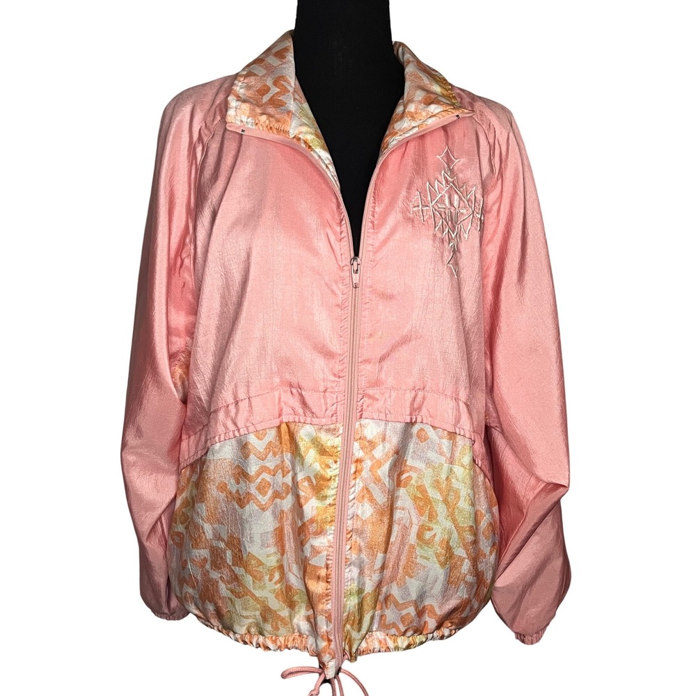 Vtg 90s Indications Pink Abstract Track Jacket Sz M Nylon Athleisure Windbreaker